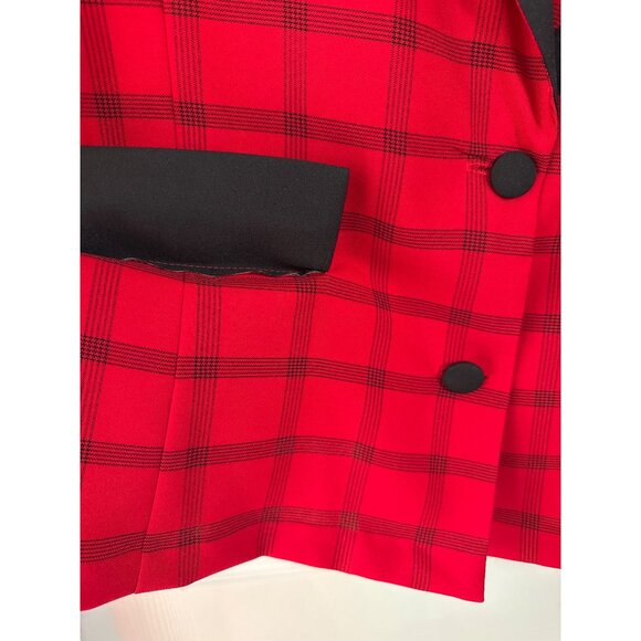 Vintage Red Plaid Blazer With Black Trim Made in USA Size 18 Christmas Holiday - Picture 3 of 12